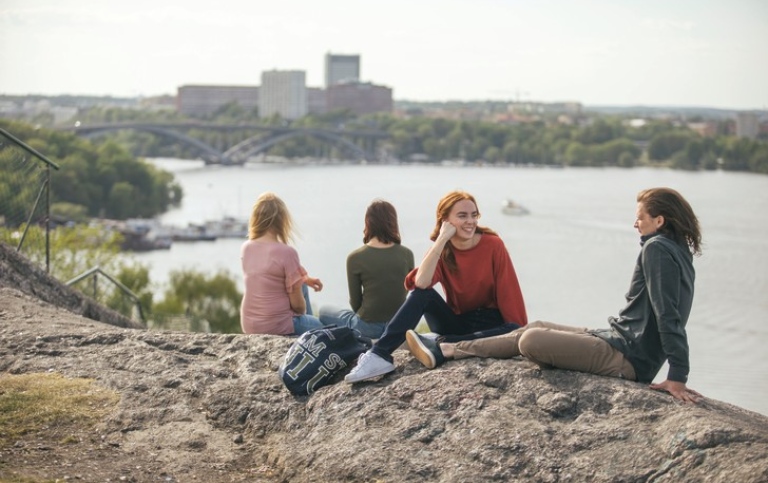 Studenter på en klippa vid Stockholms inlopp