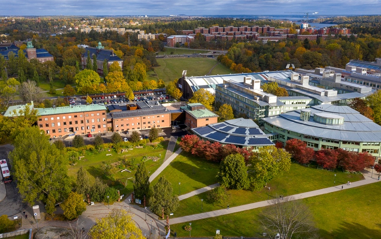 Drönarbild över Stockholms universitet. Foto: Sören Andersson
