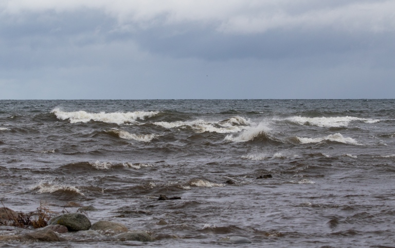 Oväder över Östersjön, vågor slår in mot land