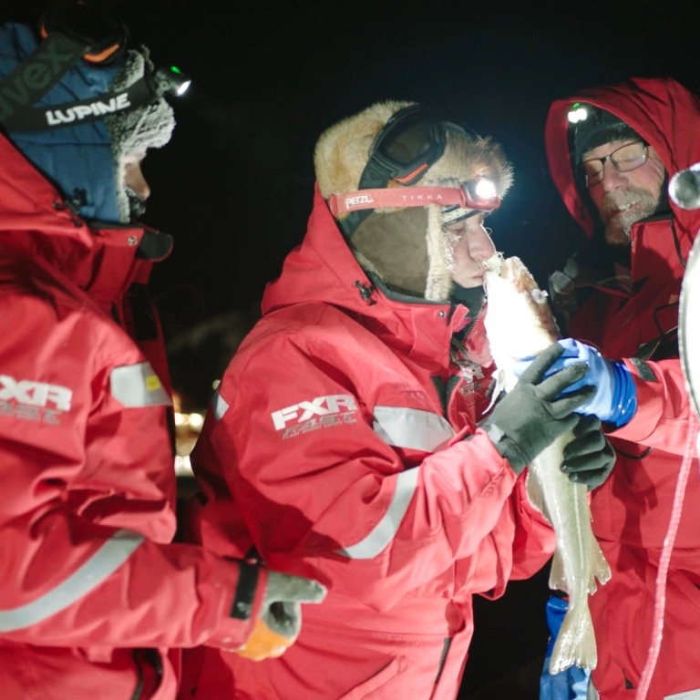 Forskarteam fångar fisk i Arktis 2020 under expeditionen MOSAiC.