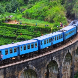Train on a bridge in Sri Lanka.