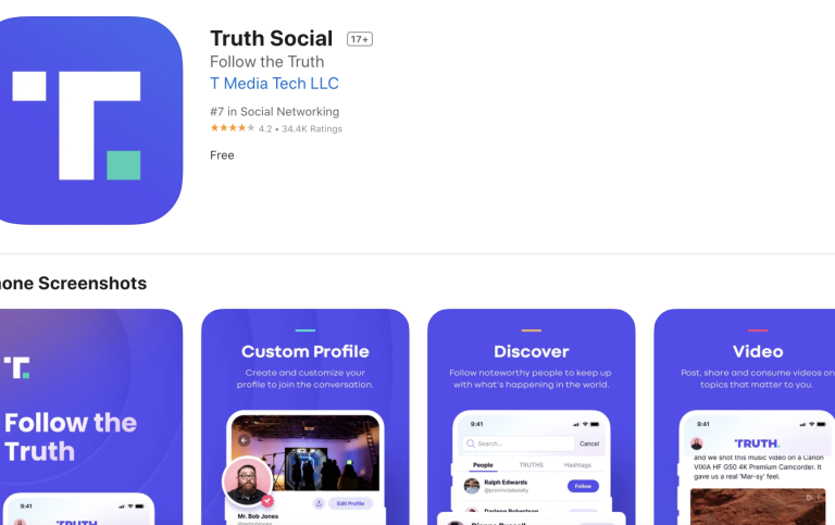 Trumps nya sociala medier-plattform Truth Social. Foto: Skärmdump App Store