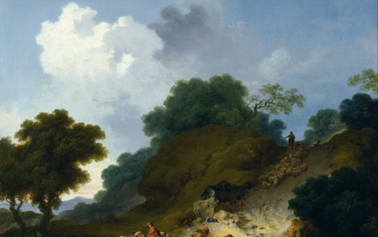 Honoré Fragonard (1732‒1806), Landscape with Shepherds and Flock of Sheep (Wikimedia Commons)