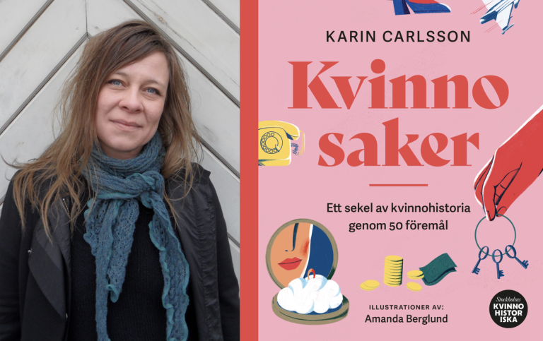 Karin Carlsson och omslaget till boken Kvinnosaker