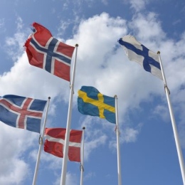 The nordic flags outdoors during cloud free weather.