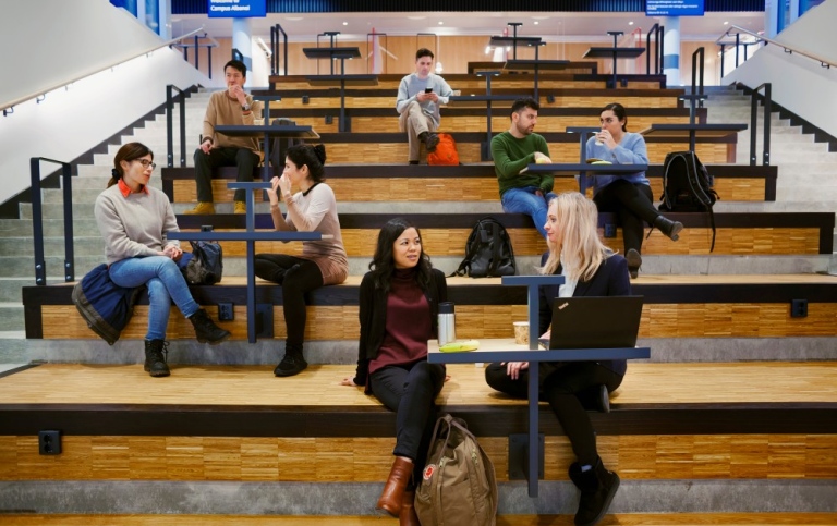 Students in a leisure area at the Albano campus.