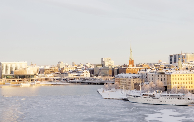 Stockholm panorama on a sunny winter day.