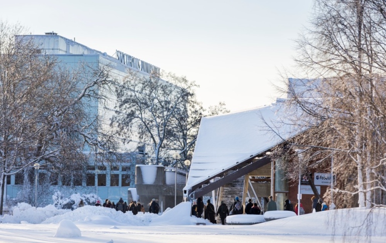 Snow-covered Frescati campus.