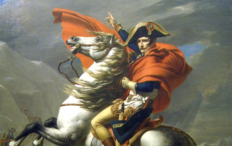 1800-talsmålning av Napoleon till häst i ett bergslandskap
