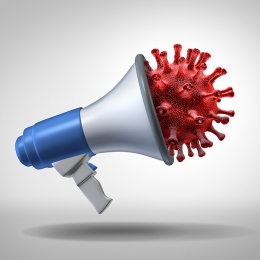 Illustration of a red virus in a megaphone.