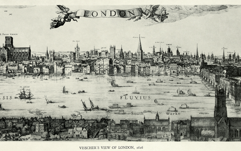 Panoramateckning över London från 1616