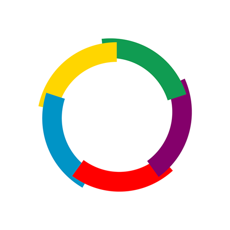 Flag of La Francophonie. Five circular arcs of different colors symbolizing 5 inhabited continennts