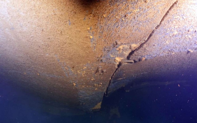 Fracture on the starboard side of the MS Estonia shipwreck