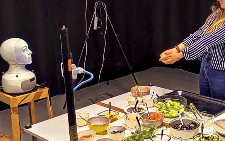 Photo from the research: Supporting cooking new things with Furhat robot.