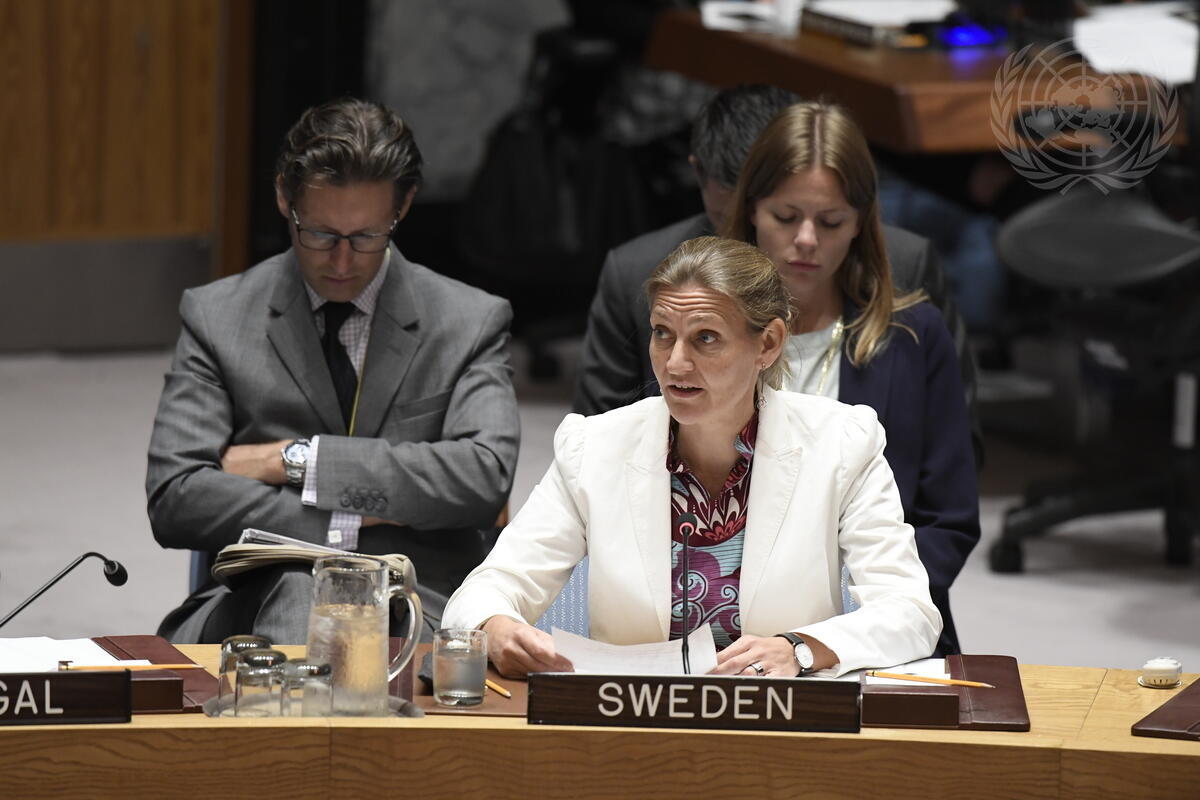 Irina Schoulgin Nyoni, then Sweden's Deputy Permanent UN Representative, in the Council, 2017. Photo: UN Photo/Evan Schneider