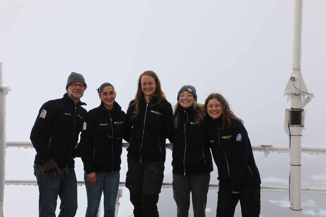 Caption: Meteorology and aerosol team: Matthew, Faustine, Linnea, Melissa and Irene.