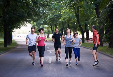 Students running.