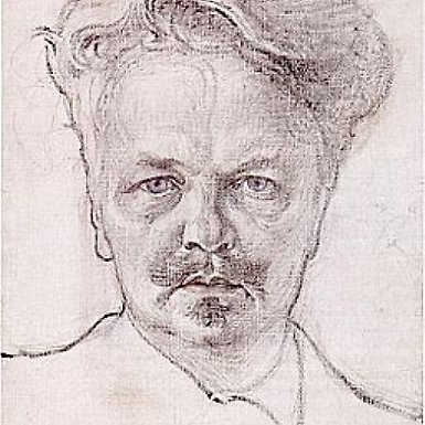 August Strindberg målad av Carl Larsson, 1899. Kol och olja på duk.