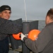 Orjan Gustafsson (left) and Martin Kruså take sediment samples in the sea north of Siberia during the arctic expedition, 2008. Photo: Jorien Vonk