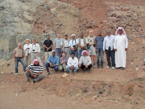 Scientists posing at the basement Arabian-Nubian Shield and Permian Khuff Format