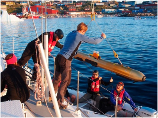 Launching of the Gavia, AUV, from a ship.