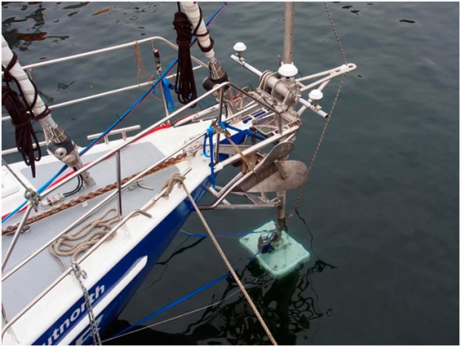 lowered the multibeam to mapping position from the vessel RV Skidbladner