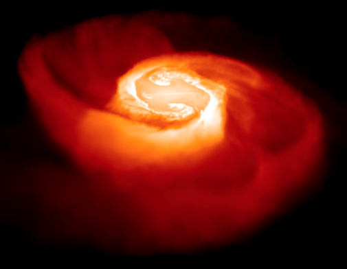 Computer simulation of a merger of two stars