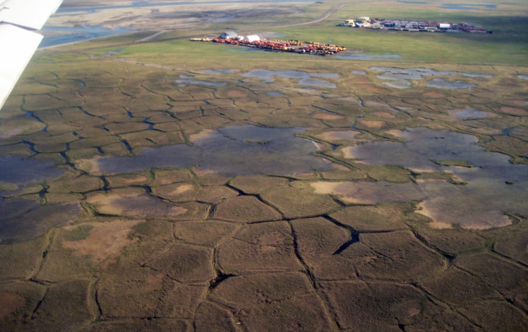 Tundrapolygoner med permafrost i norra Alaska påverkas av klimatförändringar. Foto Britta Sannel.