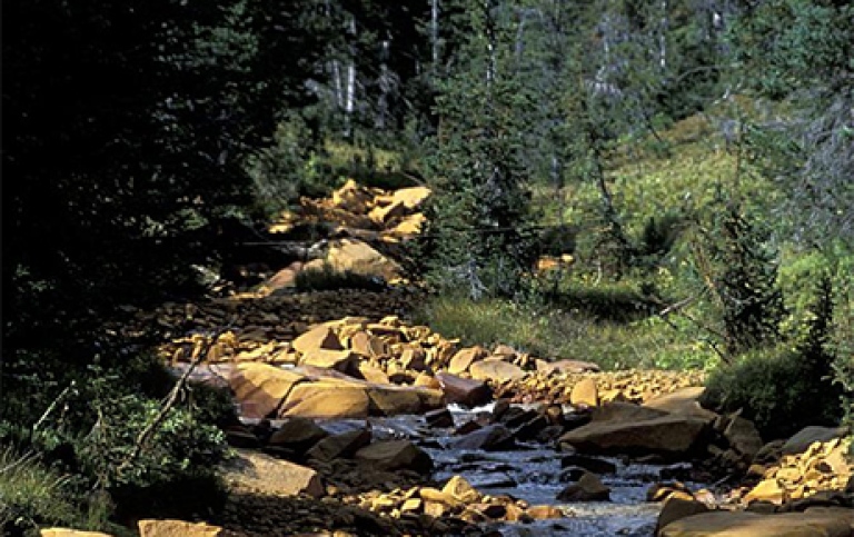 water running through rocks