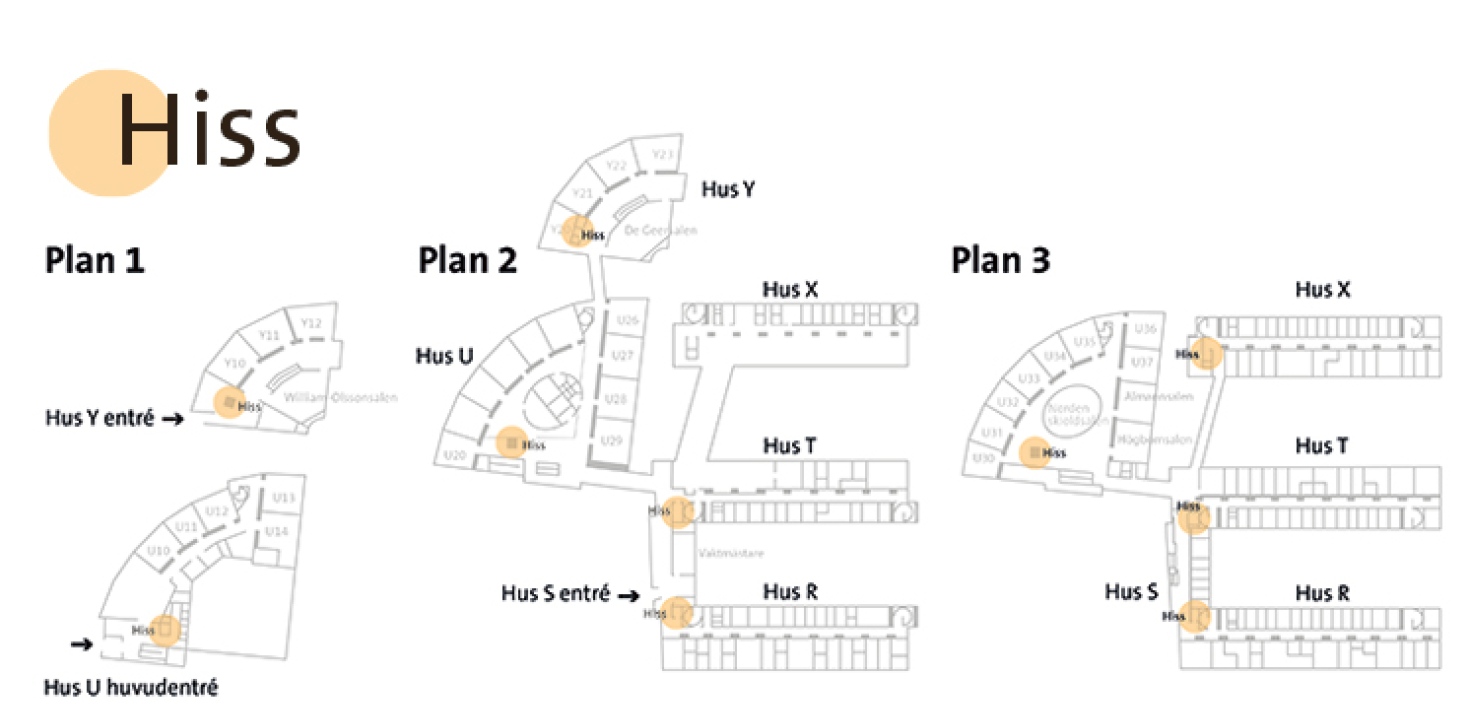 plan över Geohuset med alla hiss utmarkerade, stockholms universitet