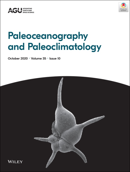 Journal cover Paleoceanography and Paleoclimatology: A scanning electron microscope image of a foram