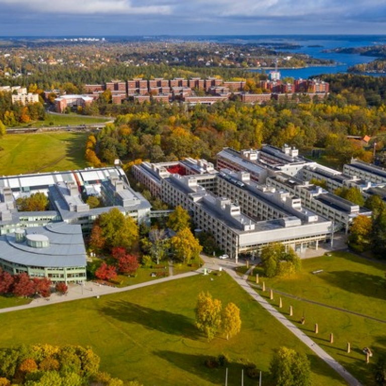 Campus Frescati och Stockholm sett från luften. 