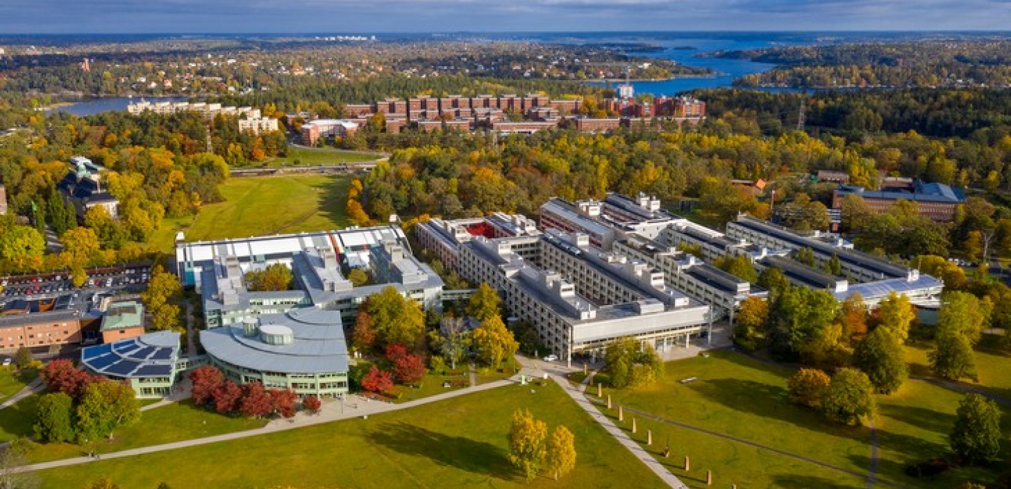 Campus Frescati och Stockholm sett från luften. 