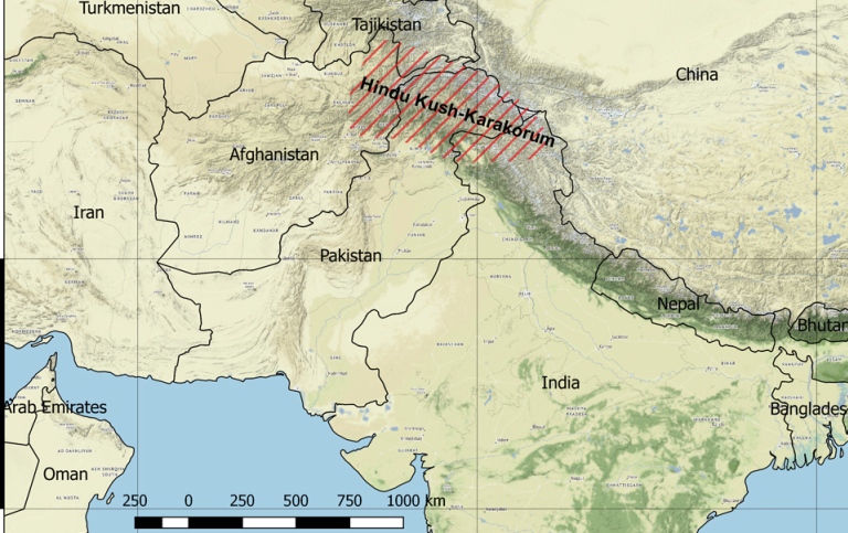 Karta över Hindukush-Karakorum, målområdet för projektet.