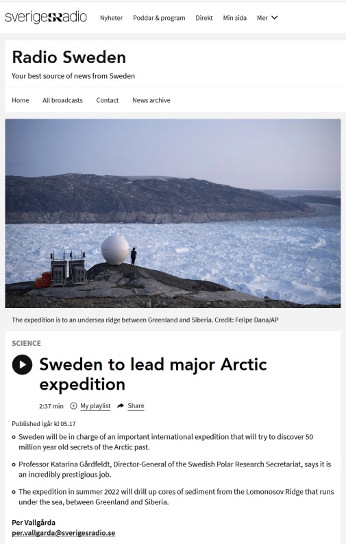 screendump from swedish radio about a expedition to the arctic in 2022