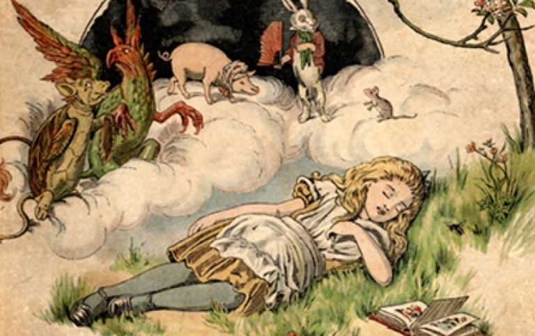 The cover illustration, by E. Gertrude Thomson, of The Nursery "Alice" by Lewis Carroll 