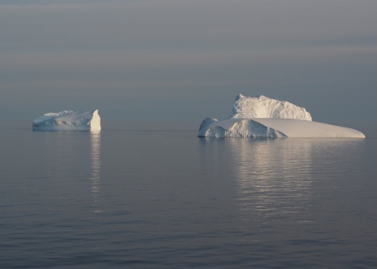 Icebergs in the midnight sun, Thule Greenland.
