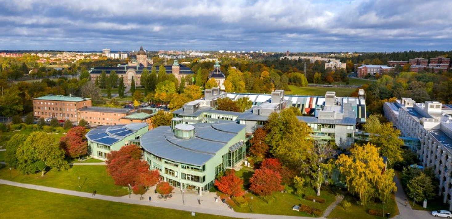 Drone image of the Geo-science building, Stockholm University