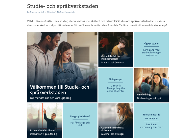 Skrämdump av samlingssidan för Studio- och språkverkstaden.