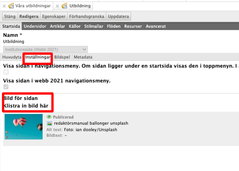 Skärmdump flik för att klistra in bild i högerspalt i polopoly.