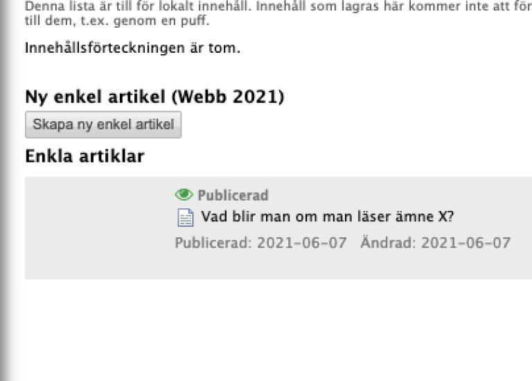Lista med enkla artiklar under sidan Våra utbildningar i polopoly.