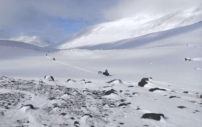 Setting out to measure the winter mass balance at Rabots glacier. Photo Nina Kirchner.