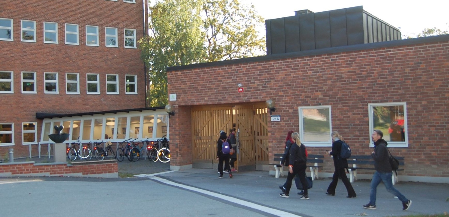 Studenter på väg in till Barn- och ungdomsvetenskapliga institutionens.