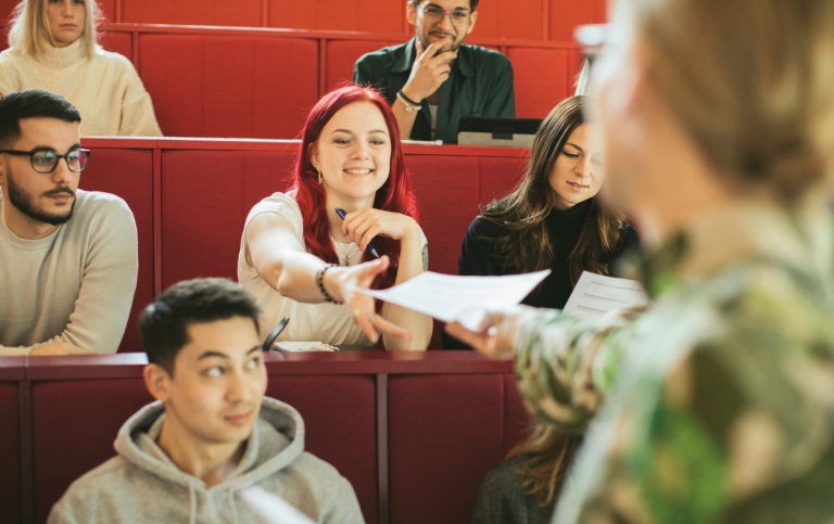 Students receiving exams