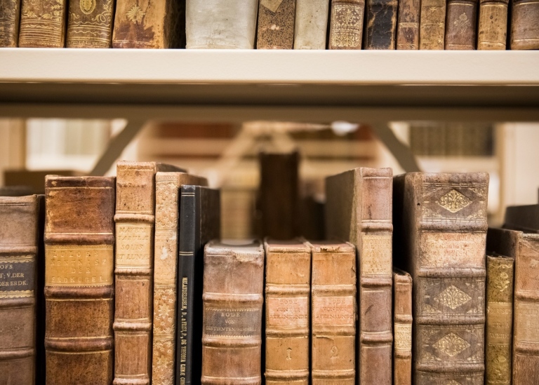 Shelf of old books.