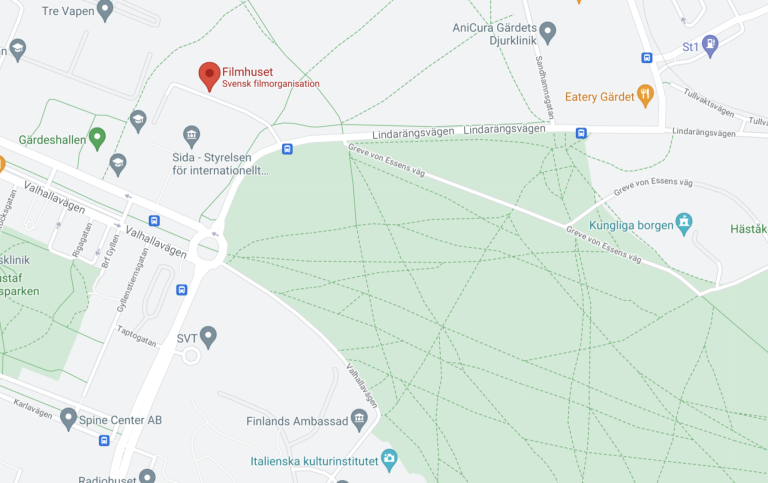 Hitta till oss på Filmvetenskapen. Foto: Skärmdump av Google Maps