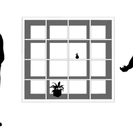 Two people in silouette approaching a bookshelf