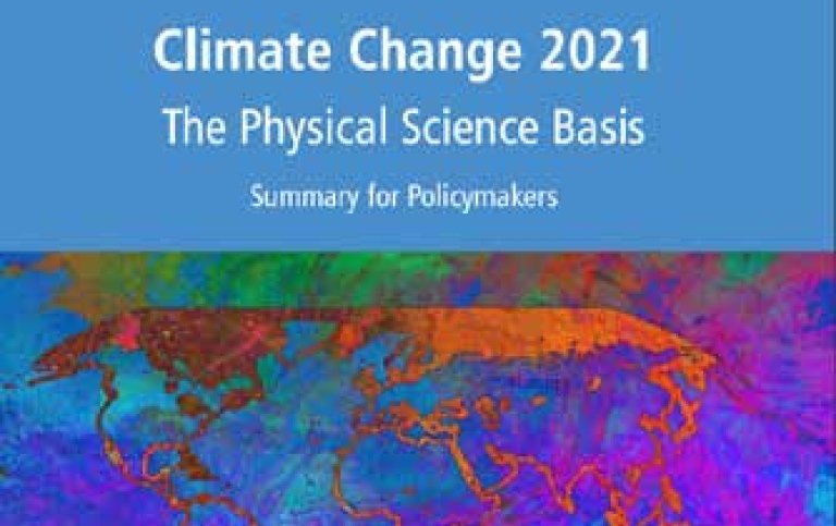 Front cover for Climate Change 2021 report The Physicla Science Basis. IPCC 2021