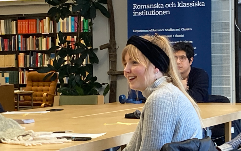 Studenter vid Nilasbibliotek på Romanska och klassiska institutionen. Jan. 2021