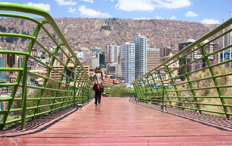 LA PAZ, BOLIVIA 2014: The pedestrian Via Balcon (Balcony Path) overthe Parque Urbano Central